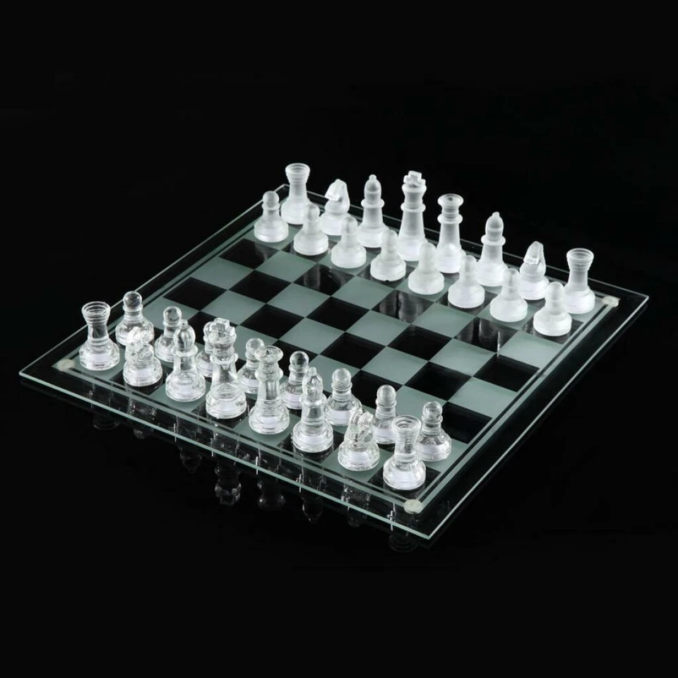 UK Large Chess Set Folding Chessboard Pieces Board Family Glass Chess Xmas Gift