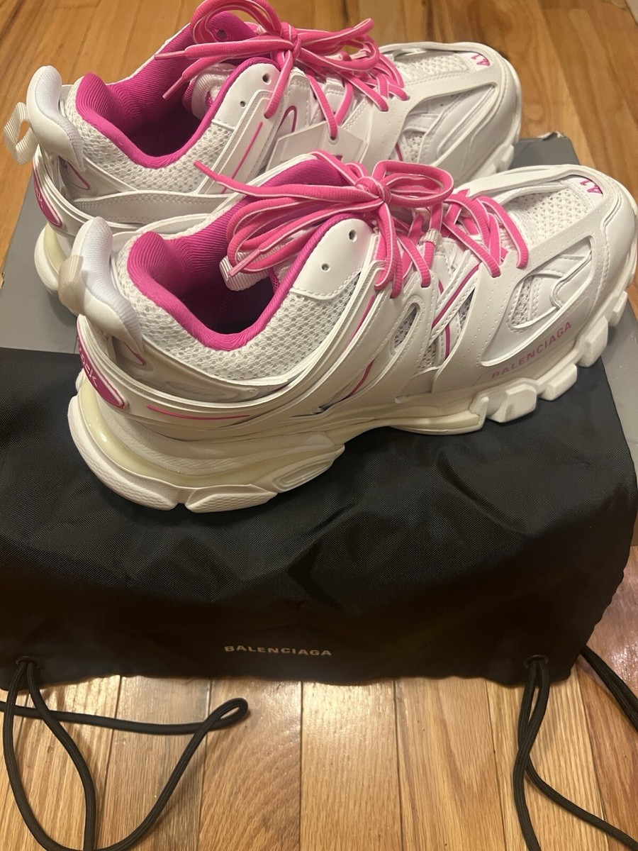 Balenciaga Track Low White Fluorescent Pink Sneakers, Womens