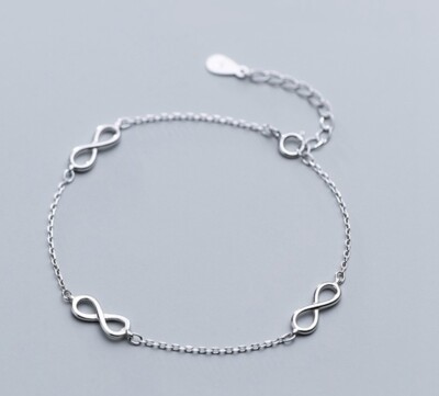 Women Girl 925 Sterling Silver Love Infinity Link Chain Hand