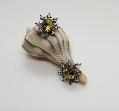 Quality Crafted Fashion Jewelry CZ Round Yellow Stone Stud Earrings 15mm
