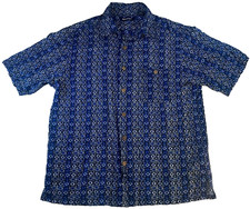 Vintage Puritan Blue Retro Geometric 100 Rayon Hawaiian Button Up Shirt Medium