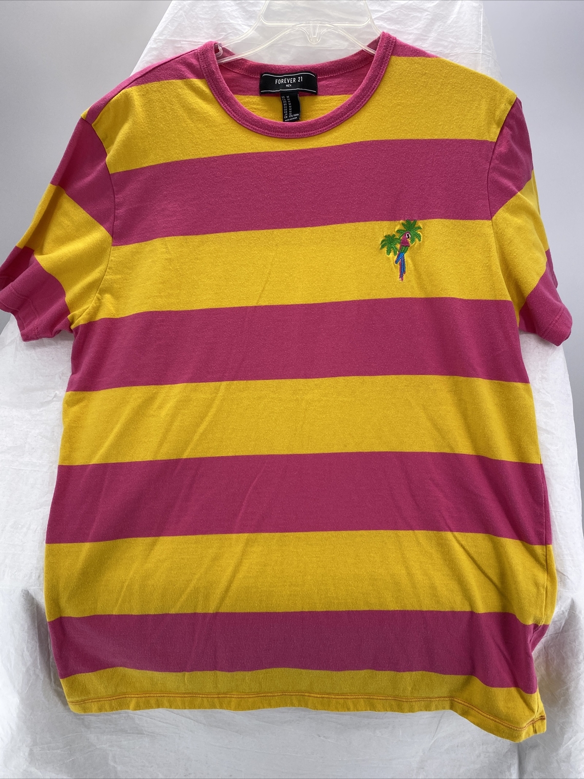 Forever 21 Mens Pink And Yellow Striped T Shirt Size Medium Parrot Ebay