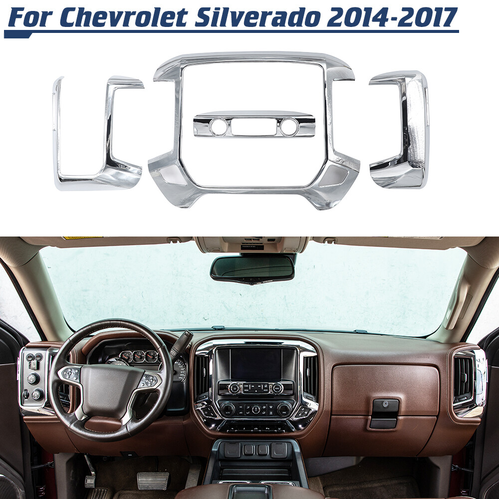 Chrome Console Dash GPS Navigation Cover Trim For Chevy Silverado Sierra 2010-17