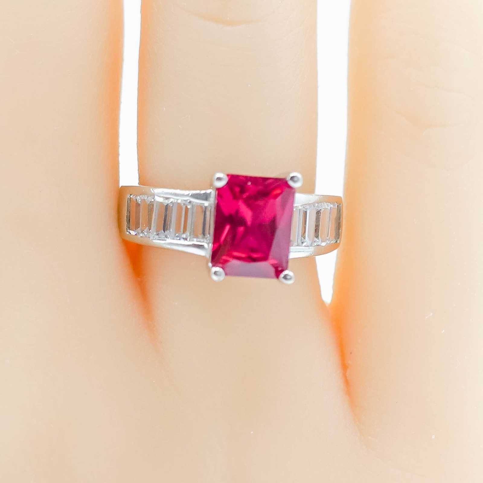 Sterling Silver Ruby Solitaire Ring Size 7 - image 3