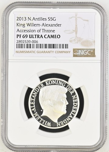 2013 N. Antillen WILLEM-ALEXANDER ZUGANG silber 5 Gulden S5G NGC PF69 UC