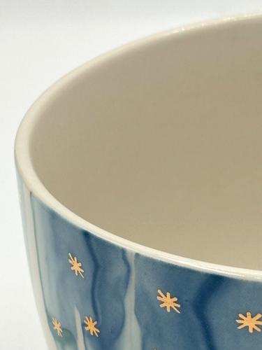 Anthropologie Night Sky Bowl Stoneware Blue Teal Drip Watercolor Wash Gold Star - Picture 14 of 15