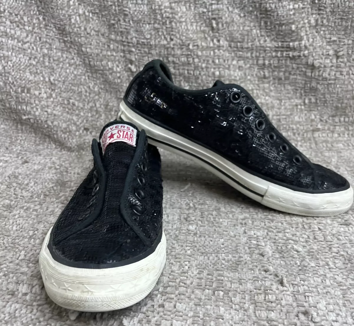 Converse One Star Women&#039;s 7 Sneakers Shoe Black Sequin On | eBay