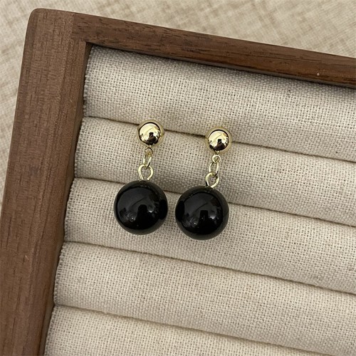 Natural 10mm Black Onyx Round Gemstone Beads Stud Ball Earrings - Picture 3 of 4