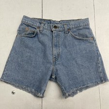 Vintage Levi s 550 Orange Tab Frayed Hem Blue Denim Shorts Women s Size 29