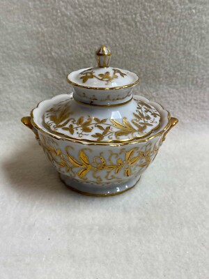 Vintage Ardalt Hand-painted Lidded Gold/White Trinket Dish