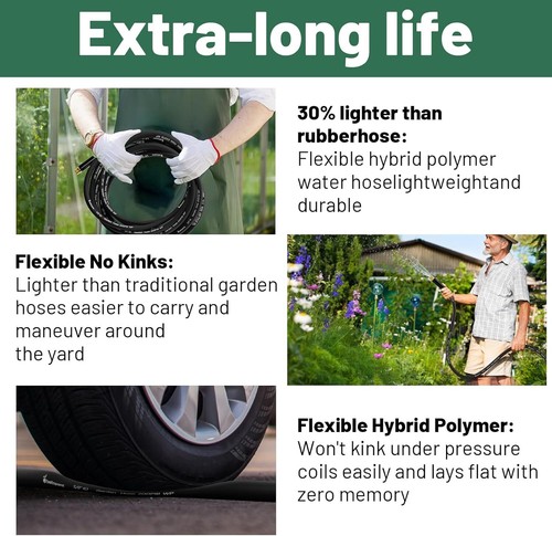 100 ft Garden Hose 5/8 in Male to Female Heavy Duty Water Hose Flexible No Kinks - Picture 5 of 6