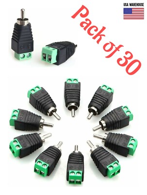 30pcs of Speaker Wire Cable to Audio RCA Male Connector Adapter Jack Plug 