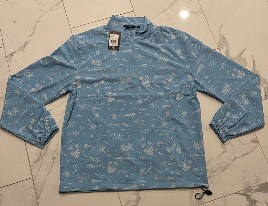 Мужская рыбацкая куртка Scales цвета пудры синего цвета на молнии 1/4 большого размера NWT$90