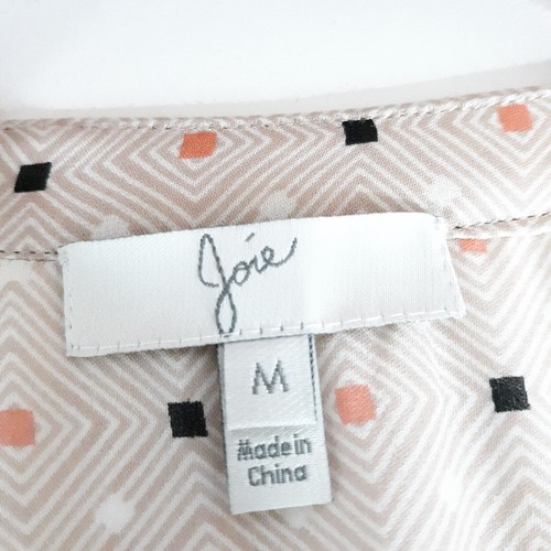 Joie 100% Beige Silk Cap Sleeve V-Neck Blouse Geometric Print Sz M New W/O Tags - Picture 6 of 8