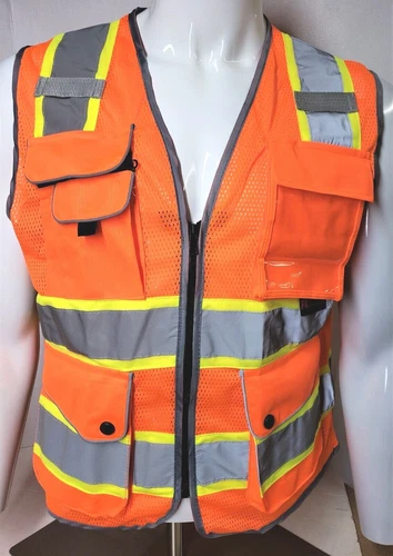 FX SAFETY Class 2 HiGH Visibility Reflective Orange Safety Vest - product listing photo