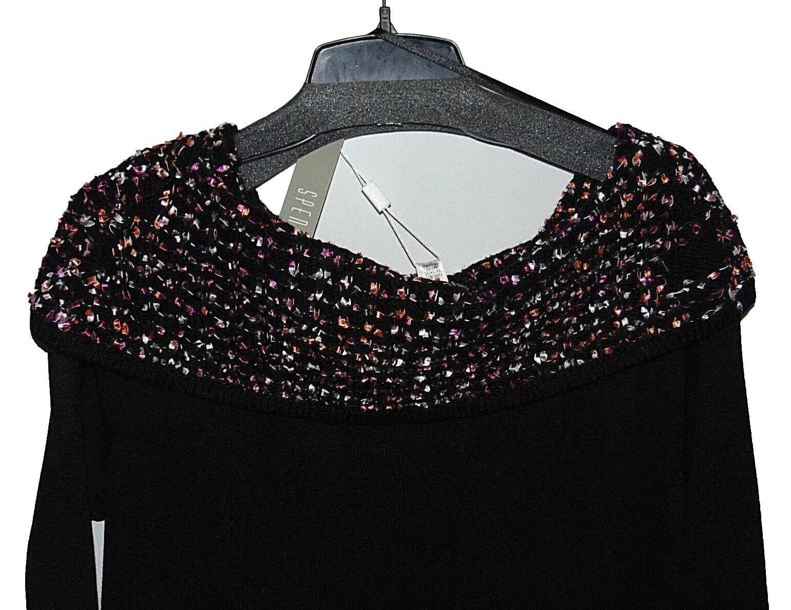 VETEMENTS Maglione donna vestito XL nero multi manica 3 4 ripiega sopra collo spense