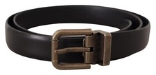 DOLCE & GABBANA Belt Black Calf Leather Brushed Brass Box Buckle s. 90cm / 36in