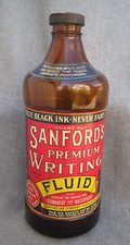 VINTAGE SANFORDS INK WRITING FLUID AMBER EMBOSSED 1 QT BOTTLE w NICE PAPER LABEL