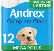 Andrex Classic Clean Mega Toilet Roll - 12 Mega XL Rolls= 18 Standard Rolls