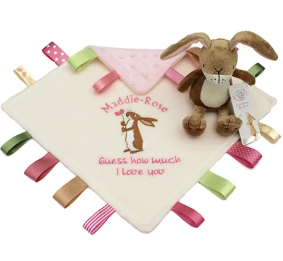 HEDGEHOG GIFTS Guess How Much I Love You Taggy, Little Nutbrown Hare Rattle, Personalised Gift