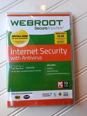 WEBROOT Secure Anywhere Internet Security, 3 Devices Antivirus Mobile PC Mac NIB