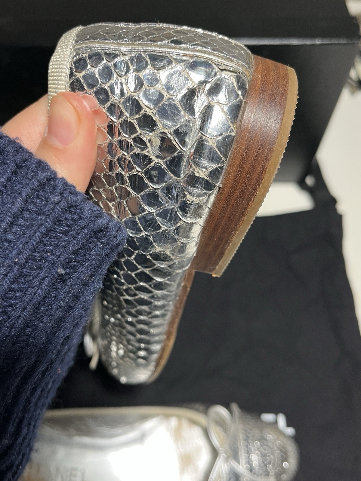 Chanel Silver Snake Python Leather Ballet Flats S… - image 16
