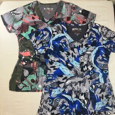 Greys Anatomy by Barco Signature Scrub Tops Set of 2 Women Small Abstract Print