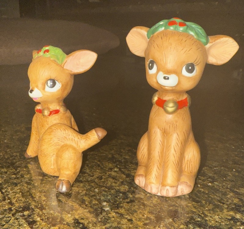 Vintage Lefton Christmas Fawn Deer Figurines #1711 Lot of 2