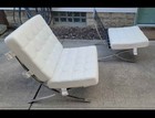 Set Of Two MCM Barcelona Chairs White Leather Mies Van Der Rohe Lounge Vintage