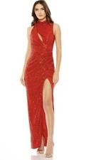Mac Duggal 27183 Red High Neck Side Slit Dress Size 0 New