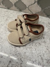 Polo Ralph Lauren Tan Canvas Sneakers Hook  Loop Boys Girls Toddler Size 5.5