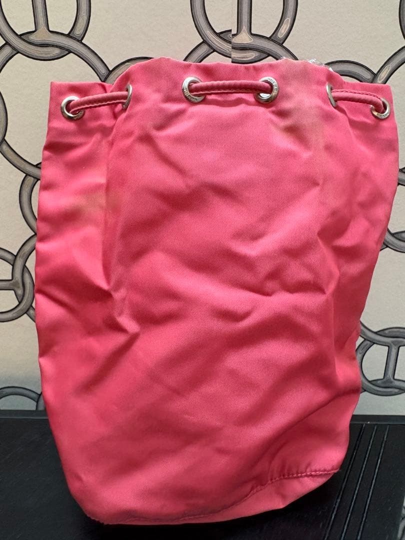PRADA Nylon Drawstring Pouch Pink Logo Authentic … - image 8