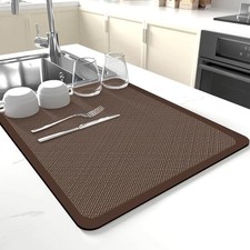 Dish Drying Mat for Kitchen Counter,Drying Mat for Dish 12" x 19" Brown - Style