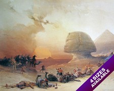 THE GREAT SPHINX  PYRAMIDS OF EGYPT AT SUNSET PAINTING ART REAL CANVAS PRINT