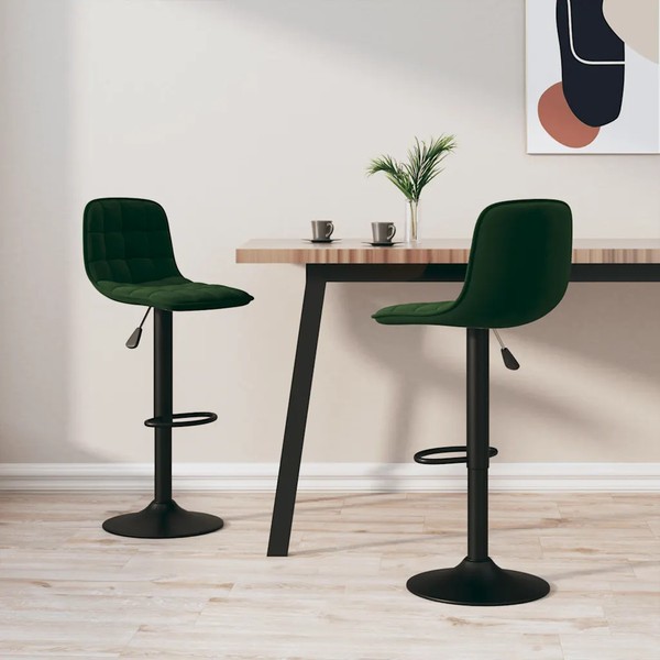 Barhocker 2Er Set DunkelgrüN Samt Hochlehner Thekenhocker KüChe-image