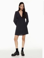Aritzia Sunday Grayson Dress Black V-Neck Long Sleeve Mini Dress