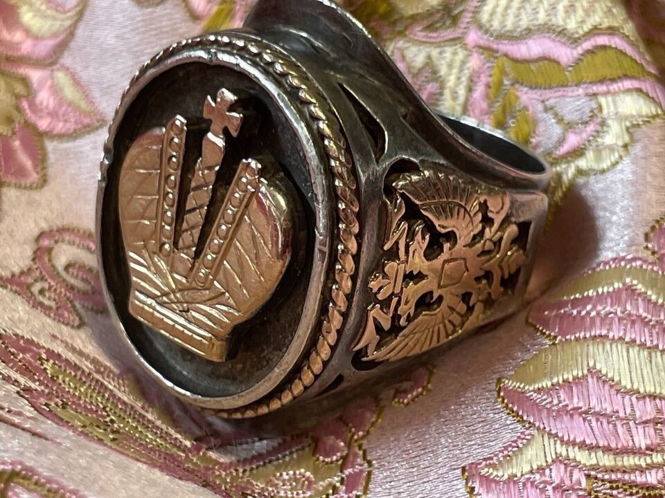 Antique Solid Russian Signet Ring Circa 1900, Sil… - image 8