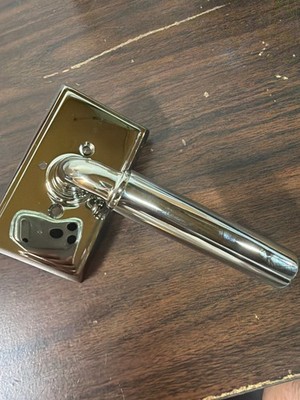 Emtek Privacy Set, Manning Lever, Rectangular Rosette, Polished Nickel