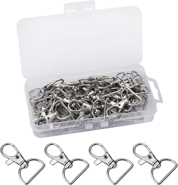 40 StüCk SchlüSselanhäNger Karabiner Metall, 360° Karabinerhaken(Silber)-image