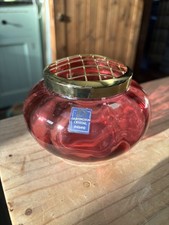 DARTINGTON Lead Crystal Cranberry Glass Vase Rose Bowl With Frog And Label