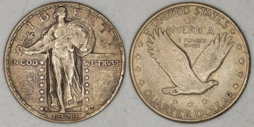1928 Standing Liberty Quarter US Silver  25 Cent Coin