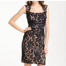 Tadashi Shoji Blue Lace Sheath Dress Size 4 Embroidered Cocktail Wedding Guest