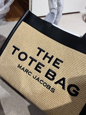 MARC JACOBS Tote Bag- Large Black Leather/Straw | eBay