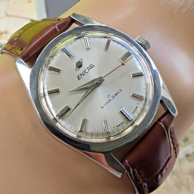 Vintage ENICAR Ocean Pearl men's manual wind watch AR-160 swiss 1970s