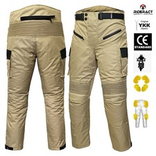RIDERACT� Motorcycle Waterproof Pant Khaki Riding Trouser Bikers Pant CE Armored