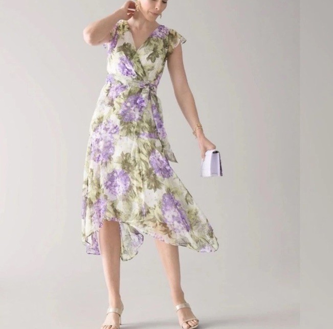white house black market purple floral dress Strapless Chiffon Maxi Dress
