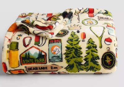 The Big One Camping Plush Fleece Throw Blanket 5x6 ft Woods Outdoors Camp NEW