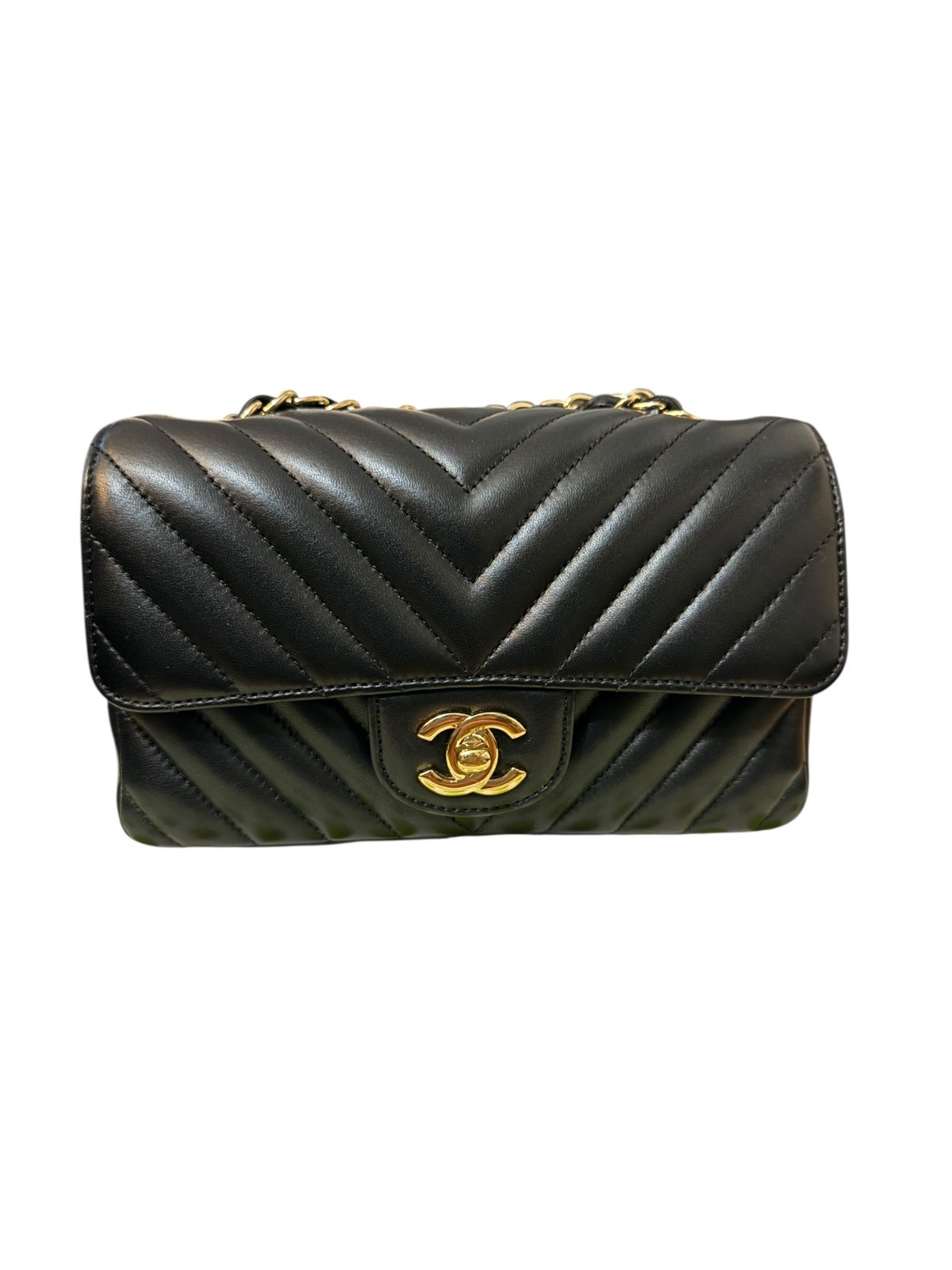 CHANEL Black Mini Rectangular Chevron Flap Bag sh… - image 1