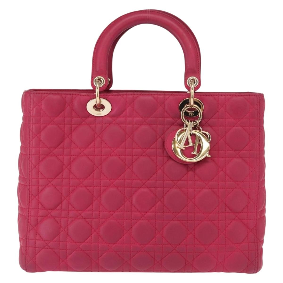 Christian Dior Lady Dior Bag Cannage Quilt Lambskin Pink Leather Handbag (Pre-Owned)