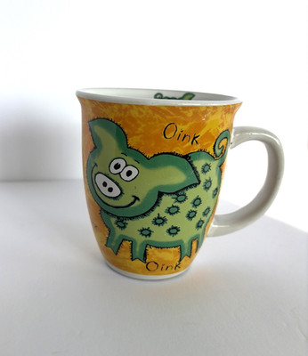 Vintage Dunoon Stoneware Mug Funky Farm by Jane Brookshaw Green Pig Nevis Shape